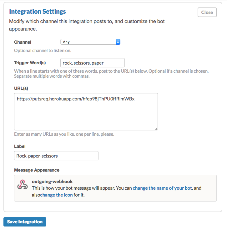 Slack Integration Settings